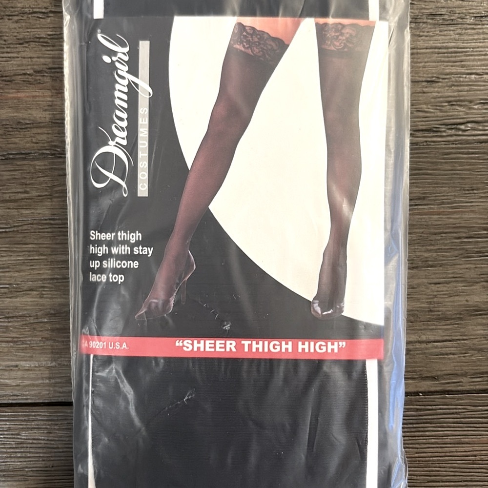 NWT [Dreamgirl] Sheer Thigh High Lace Top Black Nylon Stockings Women’s OS - Picture 5 of 7